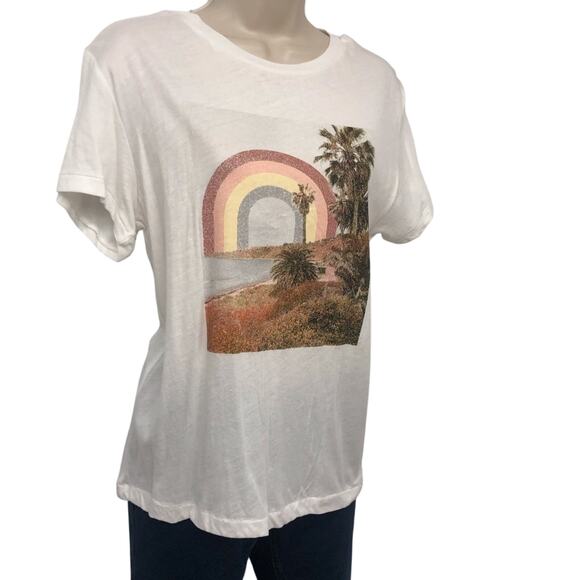 NWT Wildfox White Rainbow Coast KeKe T Shirt Graphic Print Relaxed Fit Baby Soft - Picture 11 of 16